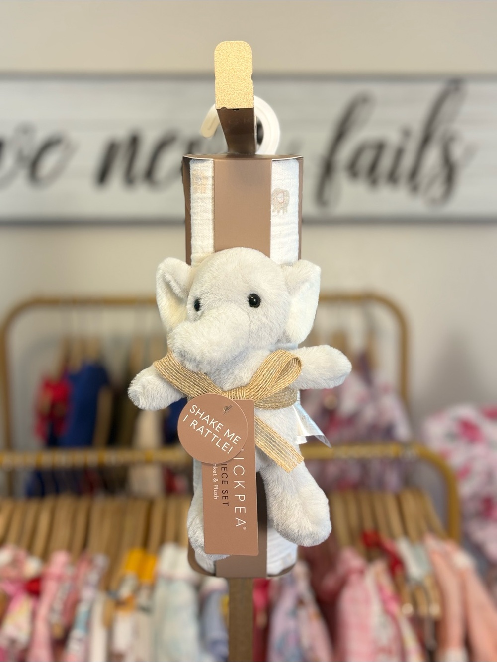 chick pea Cream Plush Elephant Rattle